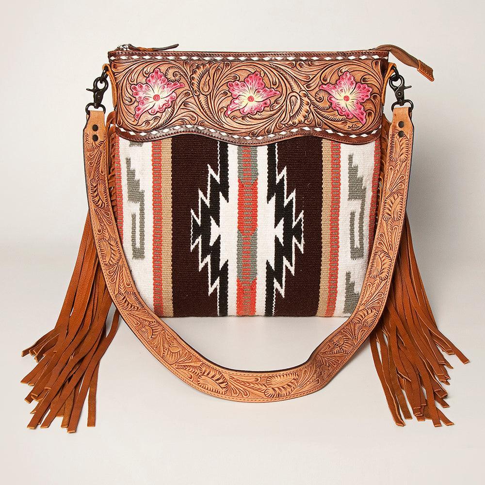 American Darling Hand-Tooled Saddle Blanket Leather Crossbody Bag