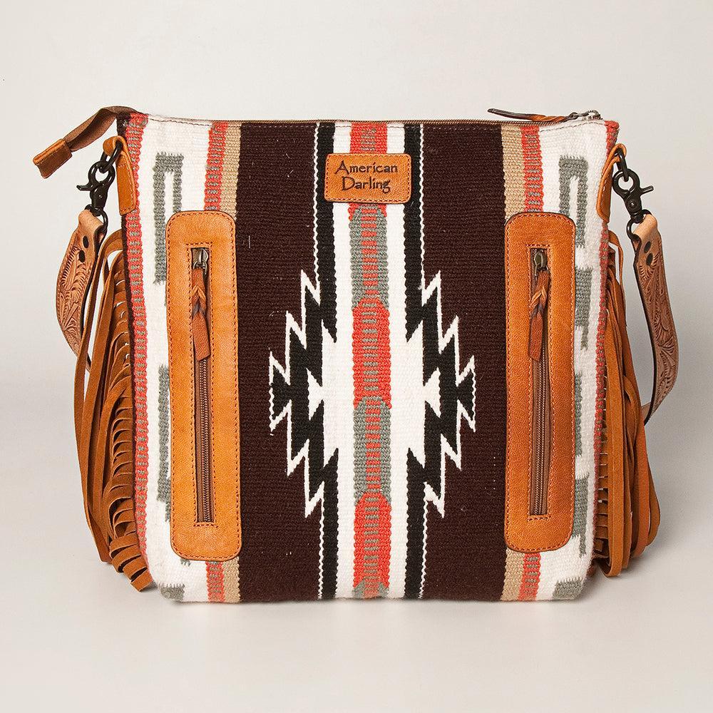 American Darling Hand-Tooled Saddle Blanket Leather Crossbody Bag