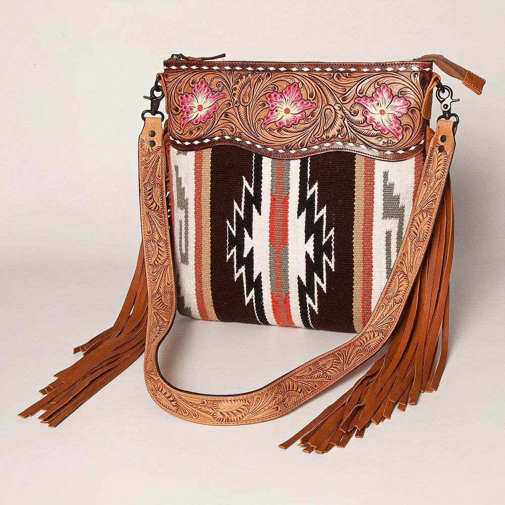 American Darling Hand-Tooled Saddle Blanket Leather Crossbody Bag