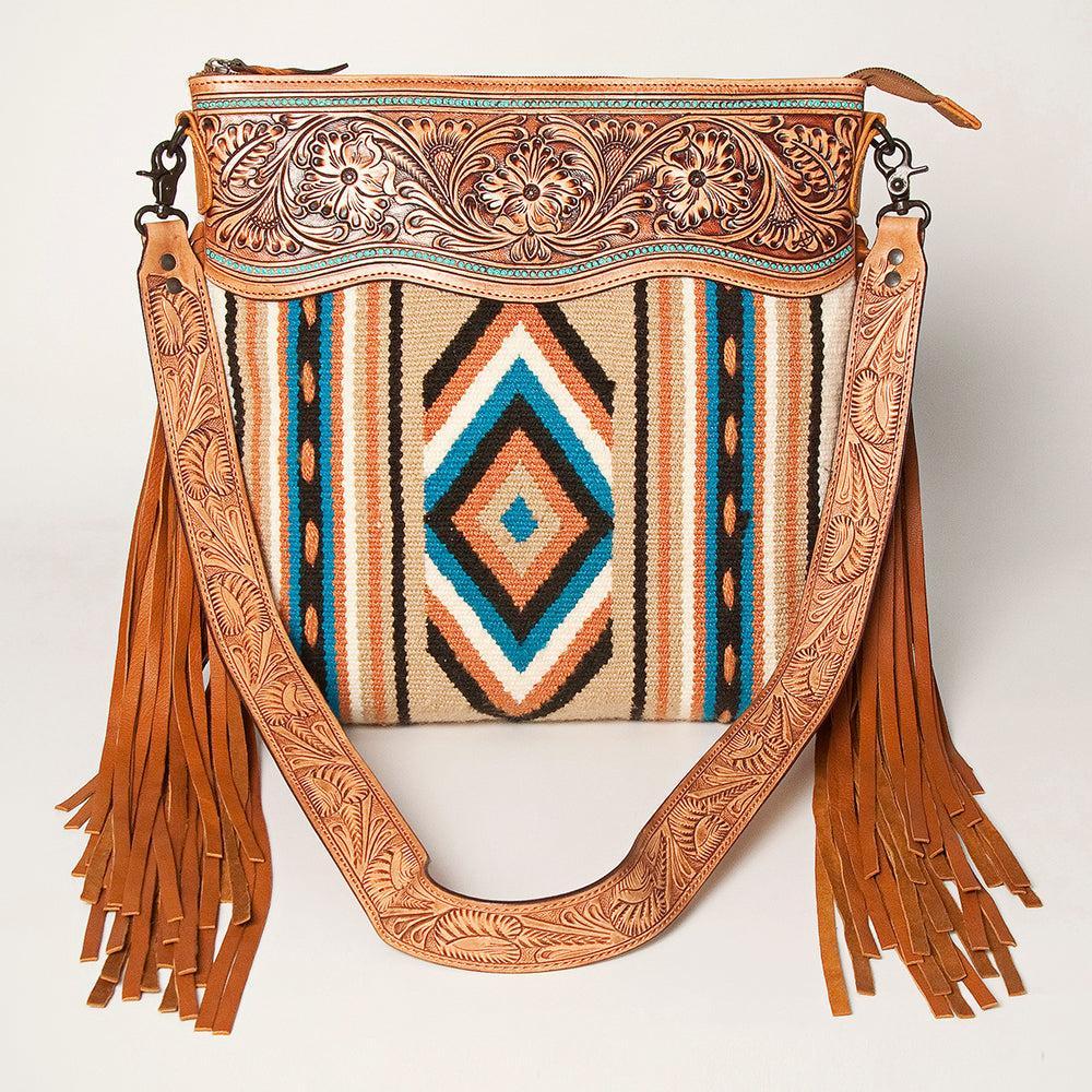American Darling Hand-Tooled Saddle Blanket Leather Crossbody Bag
