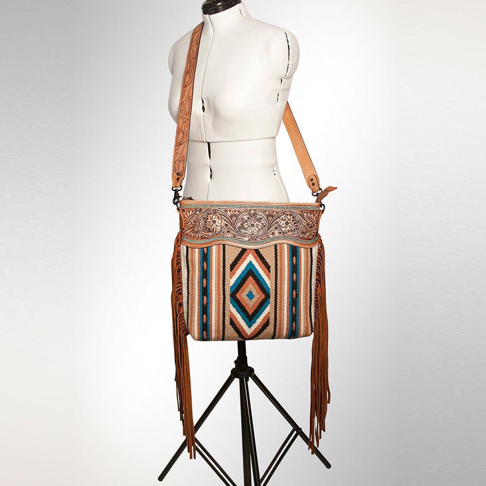 American Darling Hand-Tooled Saddle Blanket Leather Crossbody Bag