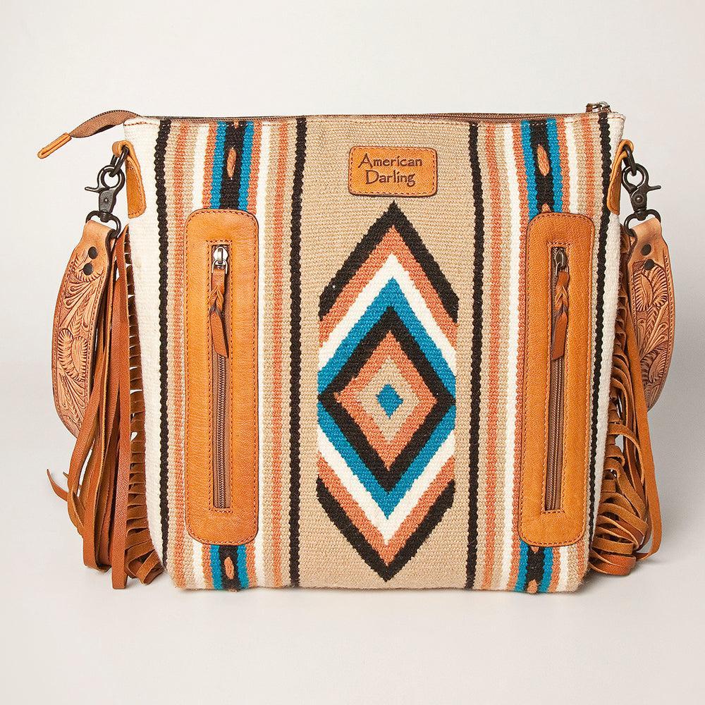 American Darling Hand-Tooled Saddle Blanket Leather Crossbody Bag