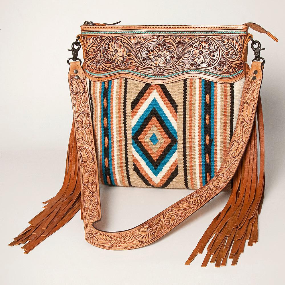 American Darling Hand-Tooled Saddle Blanket Leather Crossbody Bag