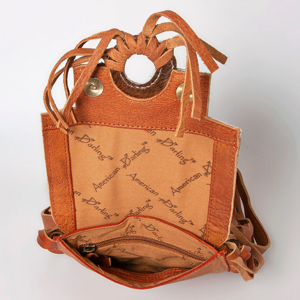 American Darling Crossbody Hand Tooled Hair-On Genuine Leather