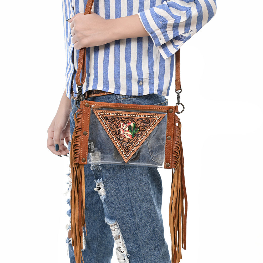 American Darling Clear Bag Hand Tooled Genuine Leather