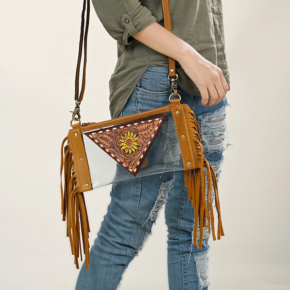American Darling Clear Bag Hand Tooled Genuine Leather