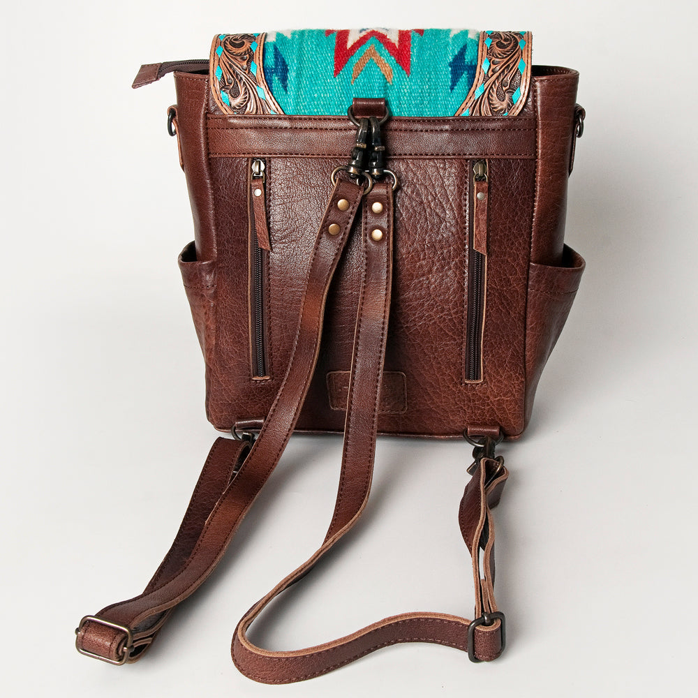 American Darling Backpack for Women, Hand Tooled Floral Leather, Hair-On Cowhide, Woven Saddle Blanket, Genuine Leather