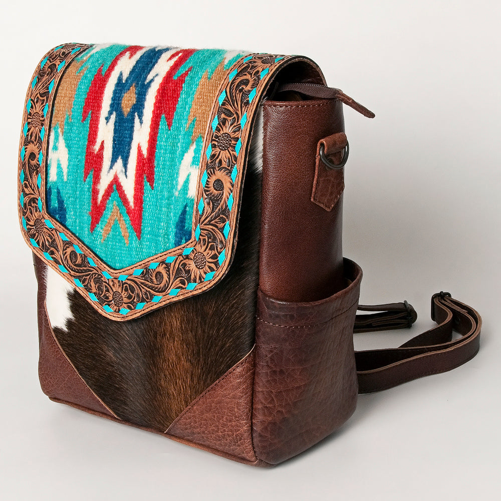 American Darling Backpack for Women, Hand Tooled Floral Leather, Hair-On Cowhide, Woven Saddle Blanket, Genuine Leather
