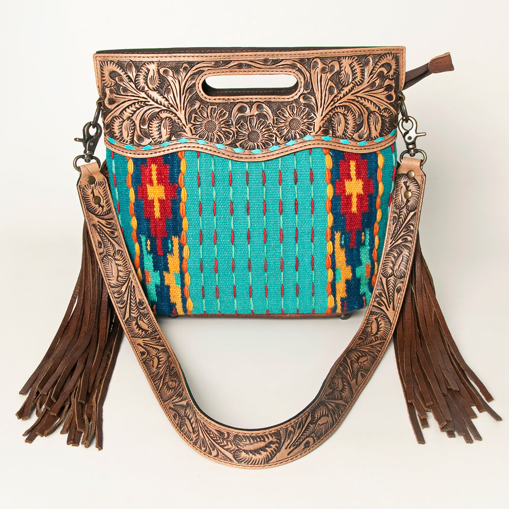 American Darling Clutch Hand Tooled Saddle Blanket Fabric Genuine Leather Western Women Bag Handbag Purse | Purses for Cute