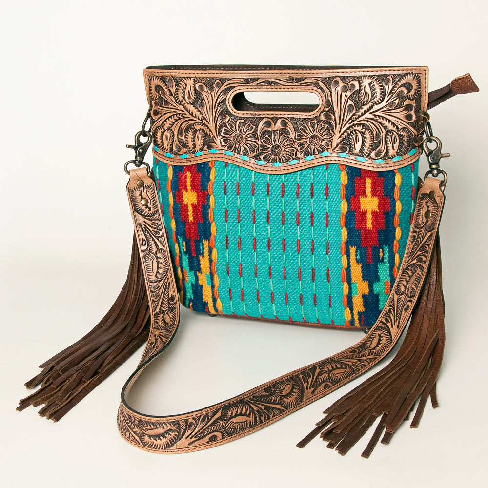 American Darling Clutch Hand Tooled Saddle Blanket Fabric Genuine Leather Western Women Bag Handbag Purse | Purses for Cute