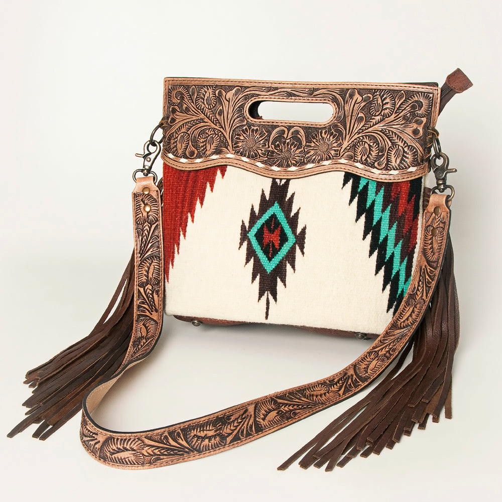 American Darling Clutch Hand Tooled Saddle Blanket Fabric Genuine Leather Western Women Bag Handbag Purse | Purses for Cute