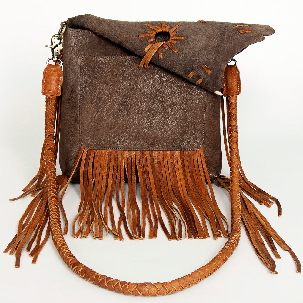 American Darling Cross body Bag Western Genuine Leather Handcrafted Purse with Fringes and Braided Detail