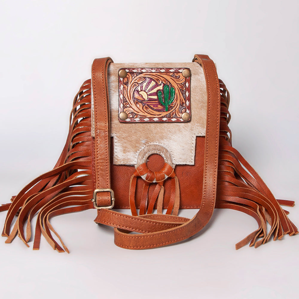 American Darling Crossbody Hand Tooled Hair-On Genuine Leather