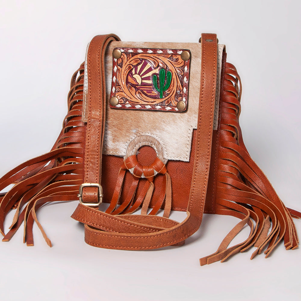 American Darling Crossbody Hand Tooled Hair-On Genuine Leather