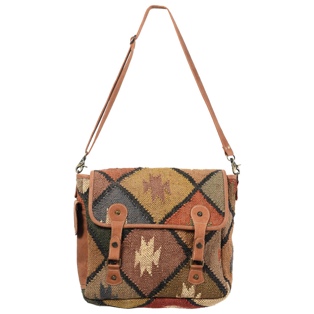 Ohlay Messenger Upcycled Wool Upcycled Canvas Genuine Leather