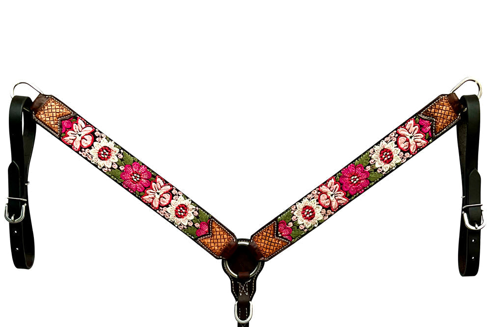 Bar H Equine Western Horse Floral Embroidery Design Genuine American Leather Tack Set