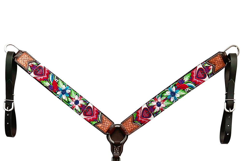 Bar H Equine Western Leather Horse Headstall & Breast Collar Brown
