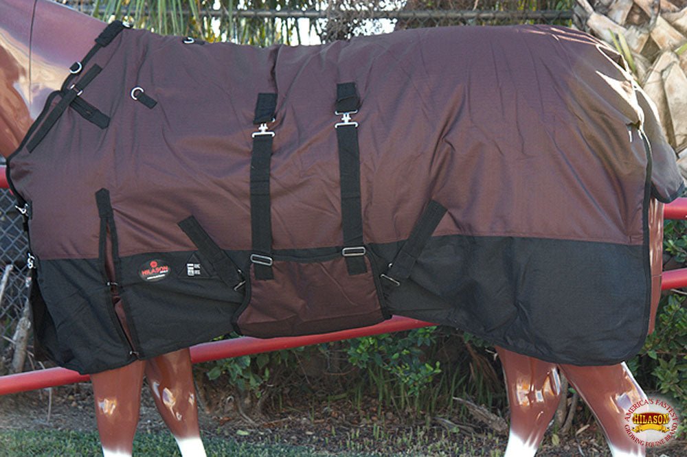 Hilason 600D Winter Waterproof Horse Turnout Blanket Belly Wrap Brown Black