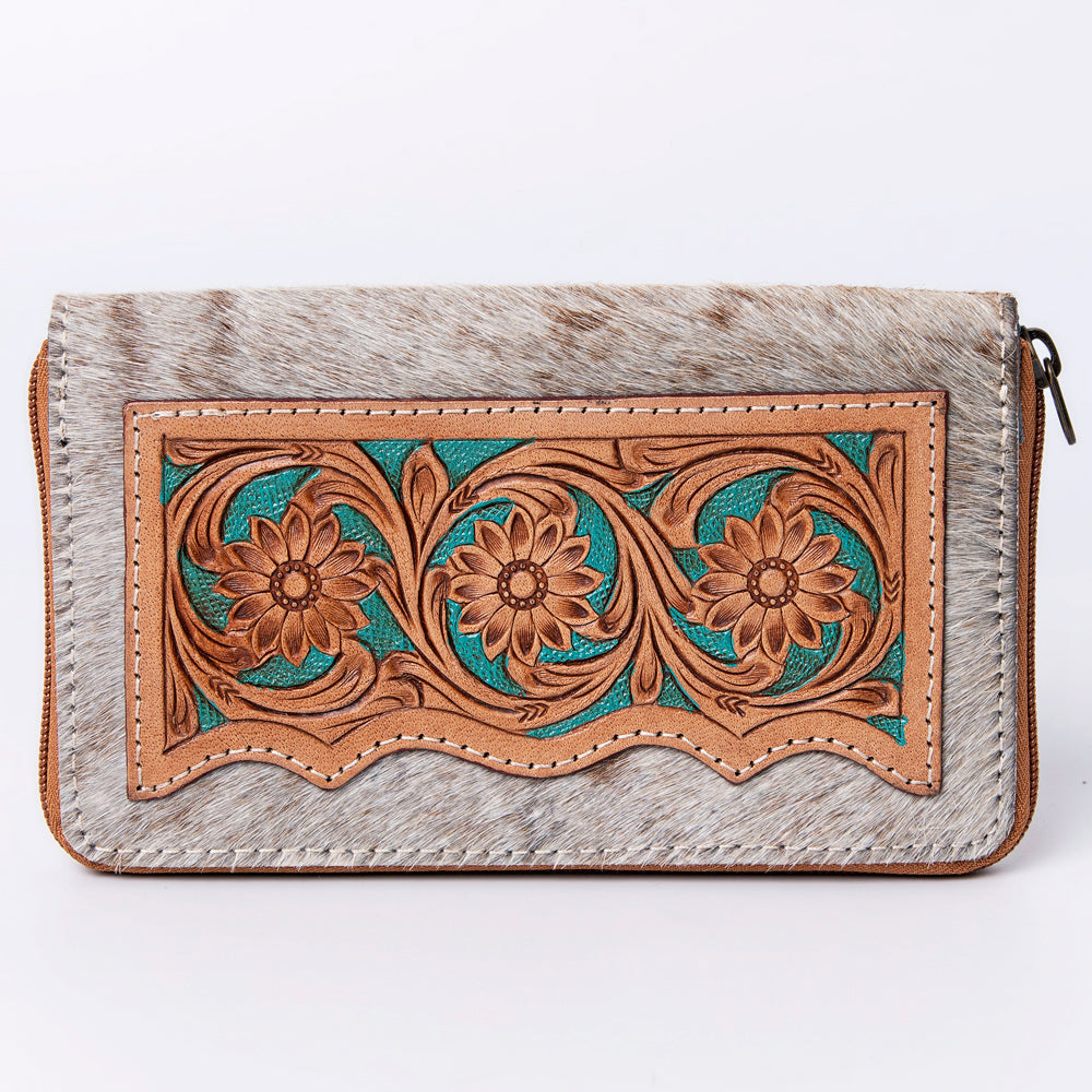 Ohlay Wallet Hand Tooled Hair-on Genuine Leather