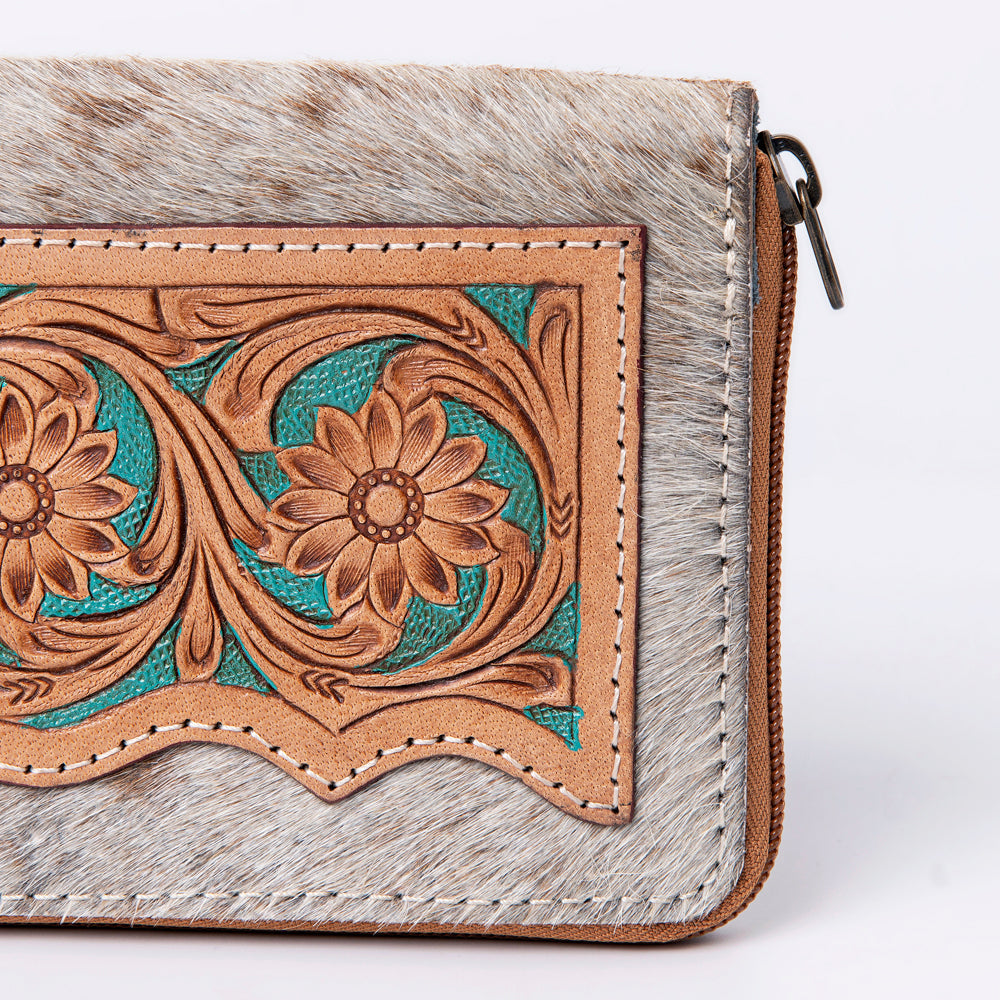 Ohlay Wallet Hand Tooled Hair-on Genuine Leather
