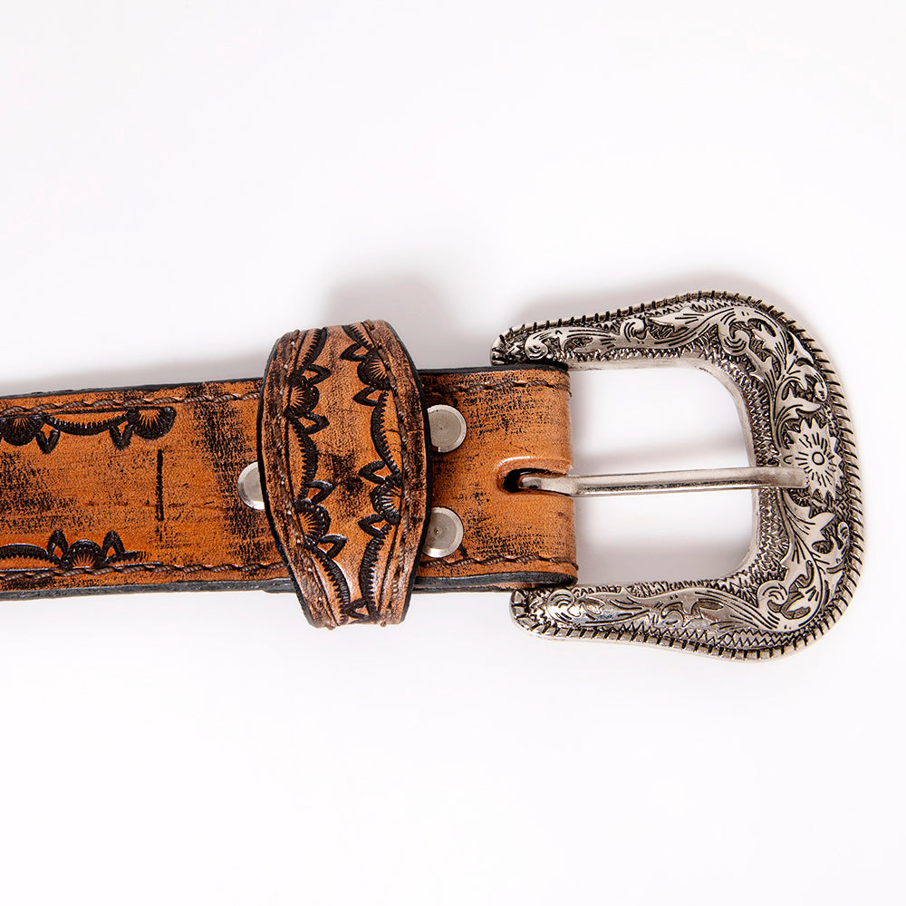 American Darling Beautifully Hand Tooled Brown Genuine Leather Belt Men and Women Western with Removable Buckle