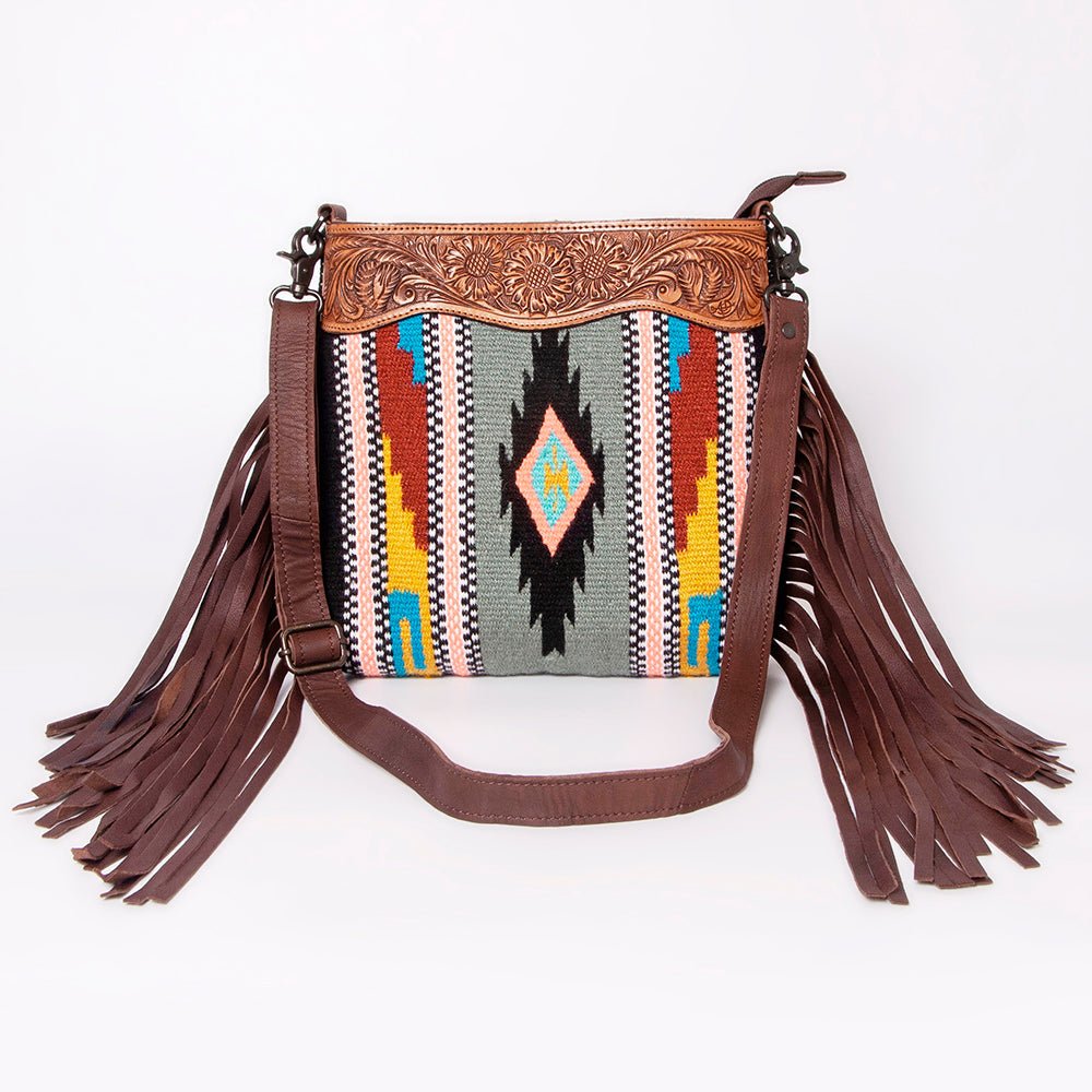 American Darling Signature Crossbody Hand Tooled Saddle Blanket Genuine Leather