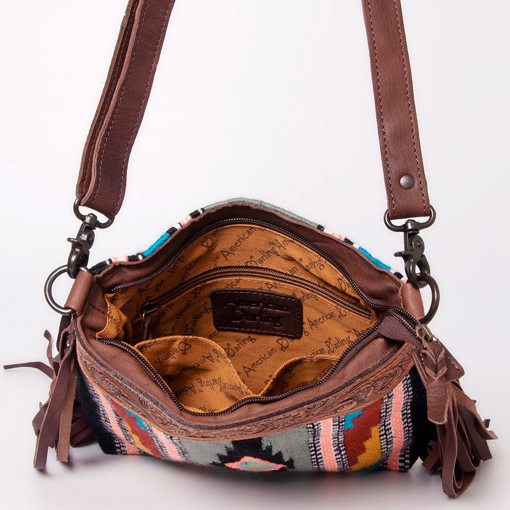 American Darling Signature Crossbody Hand Tooled Saddle Blanket Genuine Leather