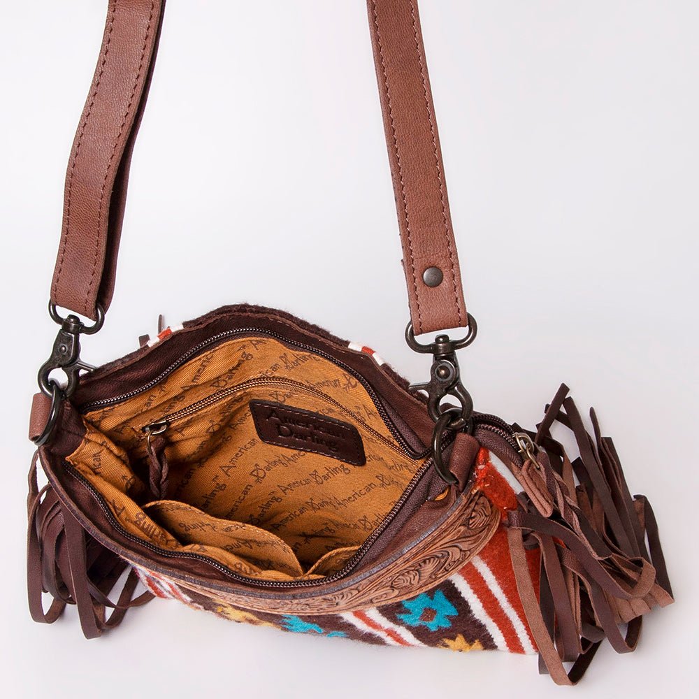 American Darling Signature Crossbody Hand Tooled Saddle Blanket Genuine Leather