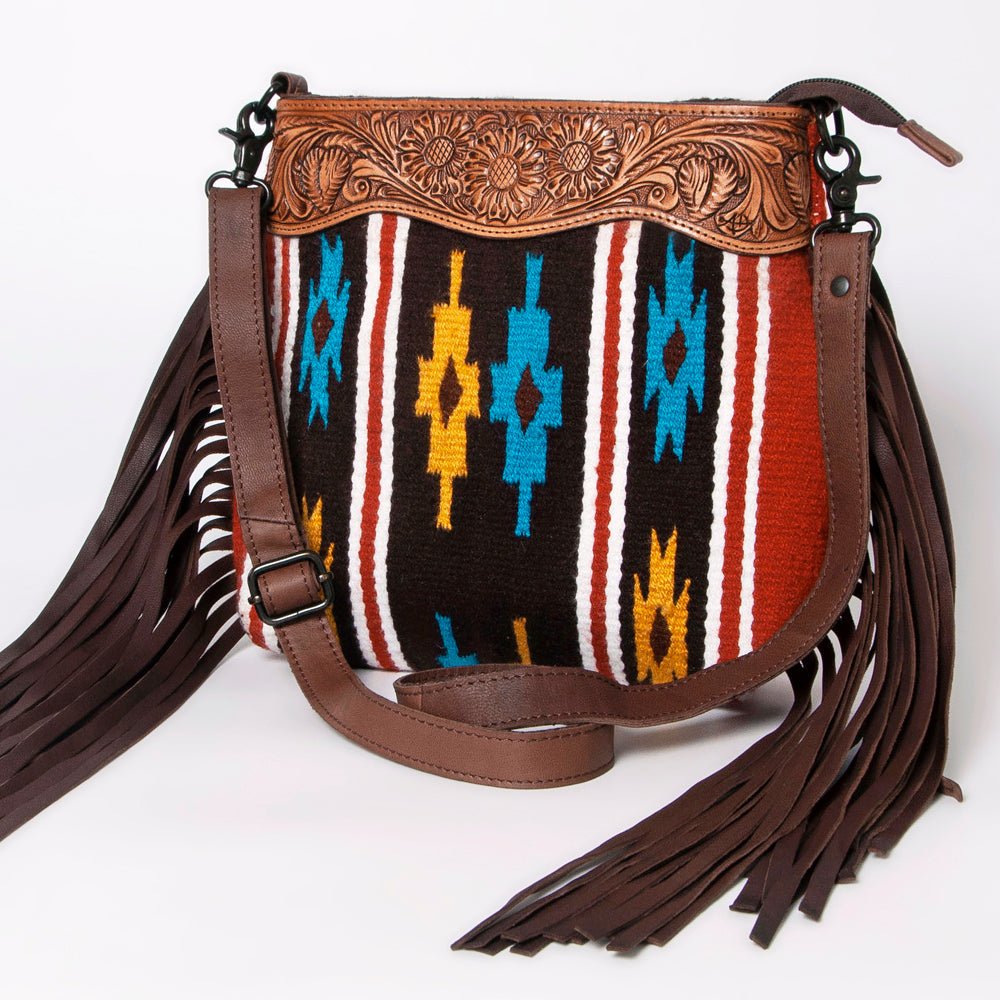 American Darling Signature Crossbody Hand Tooled Saddle Blanket Genuine Leather