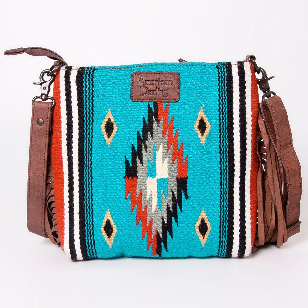 American Darling Signature Crossbody Hand Tooled Saddle Blanket Genuine Leather