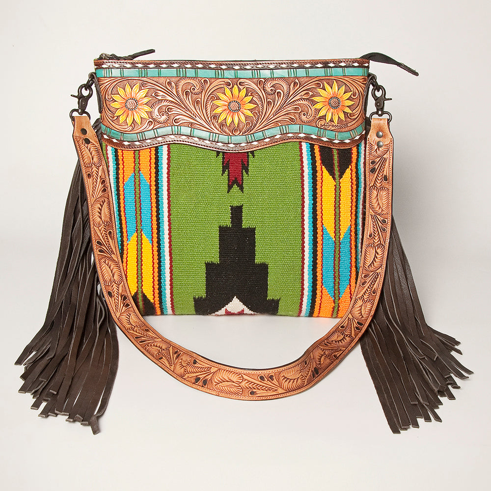 American Darling Hand-Tooled Saddle Blanket Leather Crossbody Bag