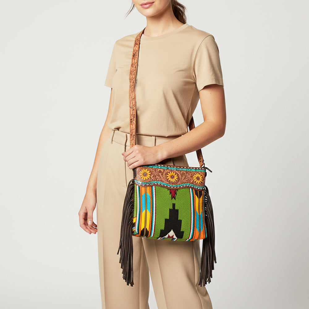 American Darling Signature Crossbody Hand Tooled Saddle Blanket Genuine Leather Women Bag Western Handbag Purse