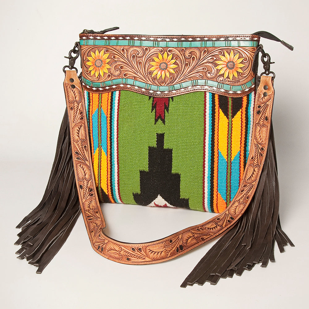 American Darling Hand-Tooled Saddle Blanket Leather Crossbody Bag
