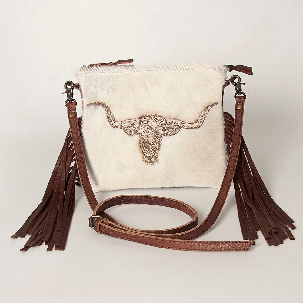American Darling Western Small Crossbody Bag – Genuine Hair-On Cowhide Leather with Fringes, Adjustable Strap, Handcrafted in Texas