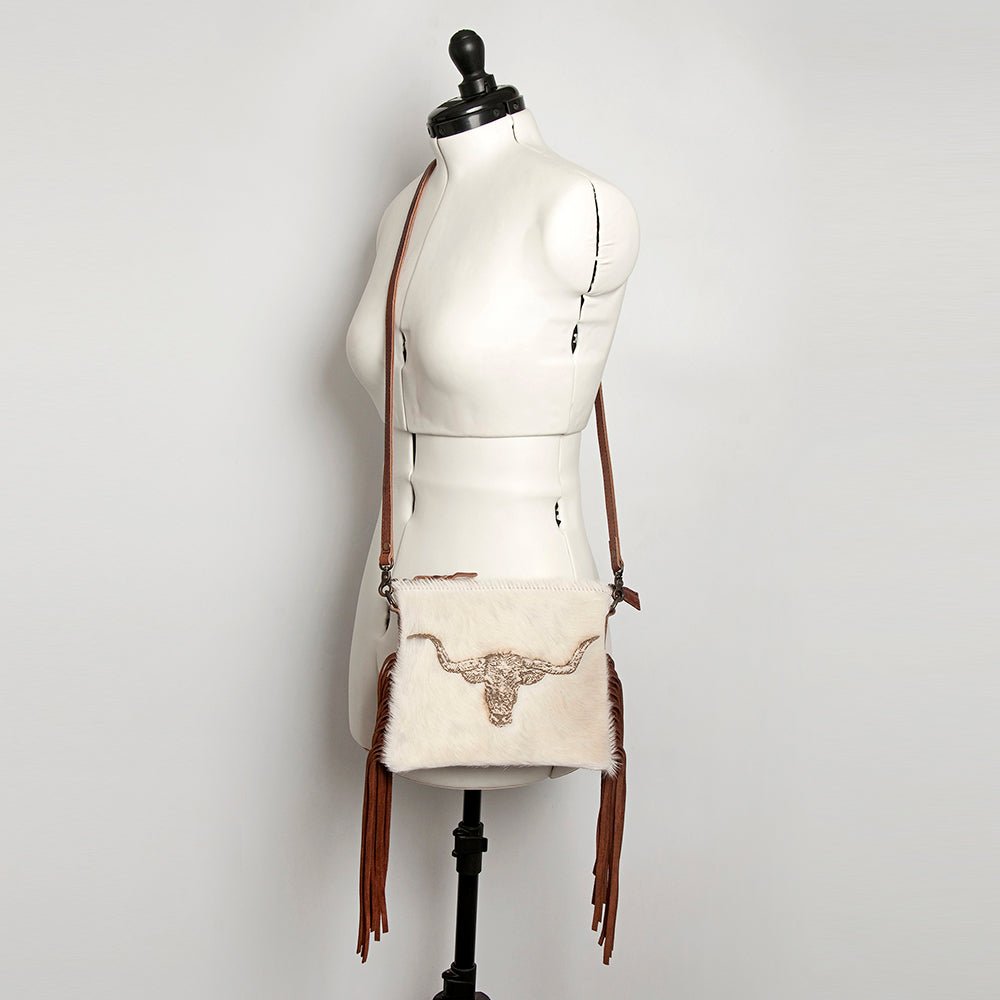 American Darling Western Small Crossbody Bag – Genuine Hair-On Cowhide Leather with Fringes, Adjustable Strap, Handcrafted in Texas