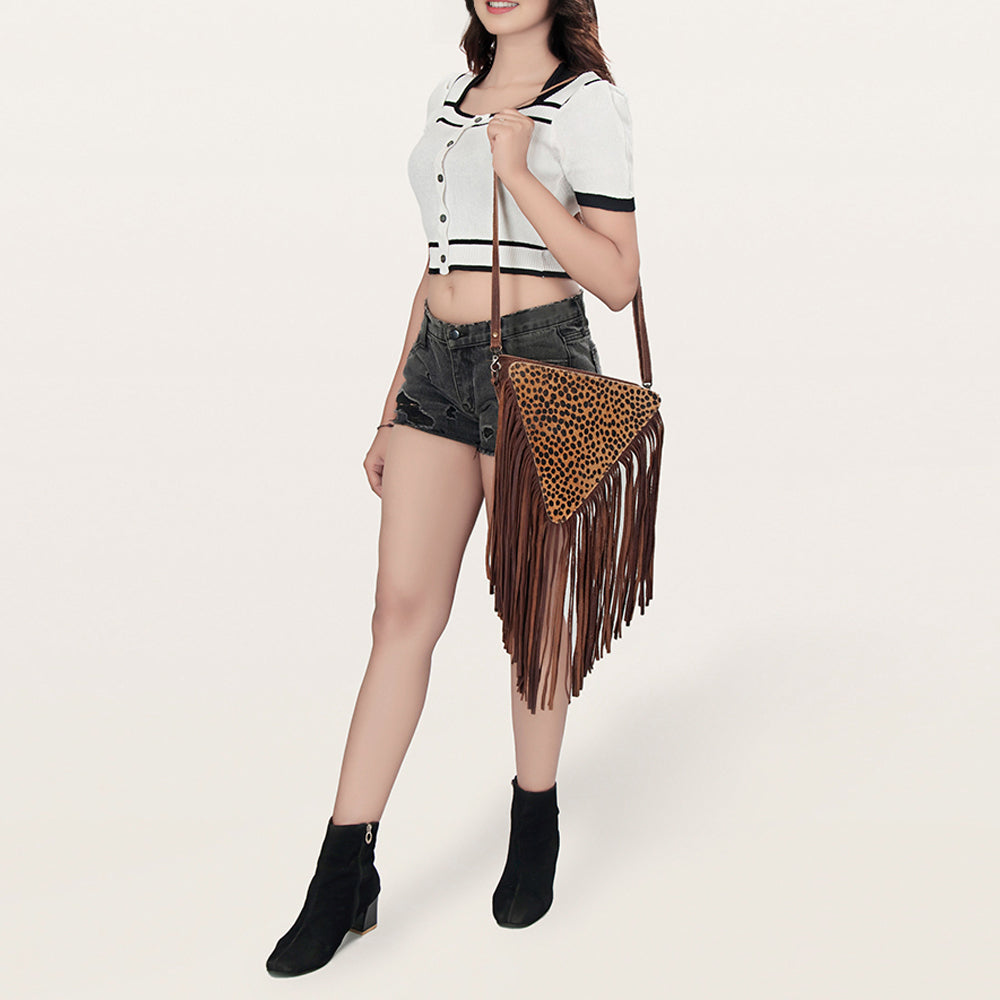 American Darling Cross body Bag, Genuine Leather Western Purse with Hair-On Cowhide, Handcrafted Fringes & YKK Zipper