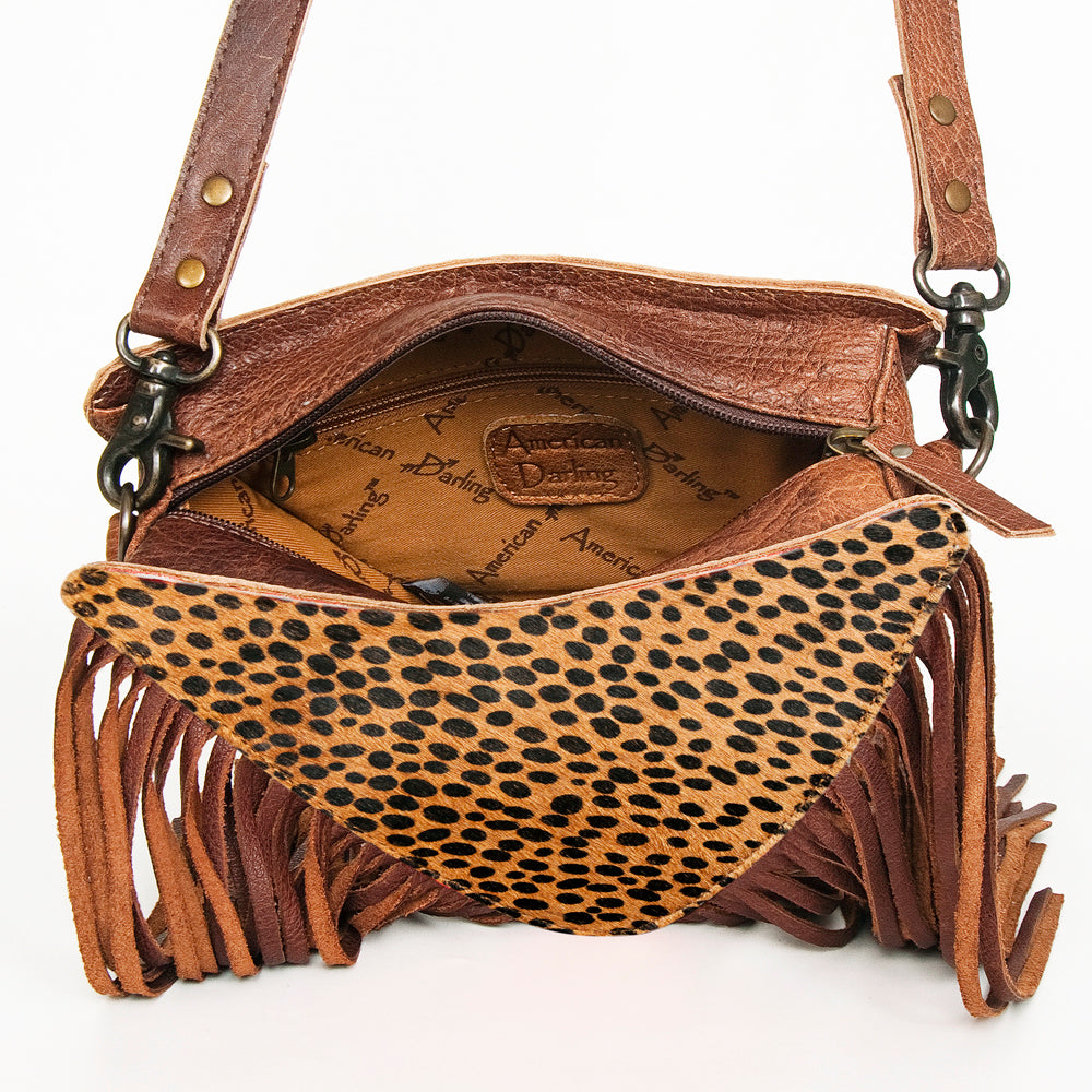 American Darling Cross body Bag, Genuine Leather Western Purse with Hair-On Cowhide, Handcrafted Fringes & YKK Zipper