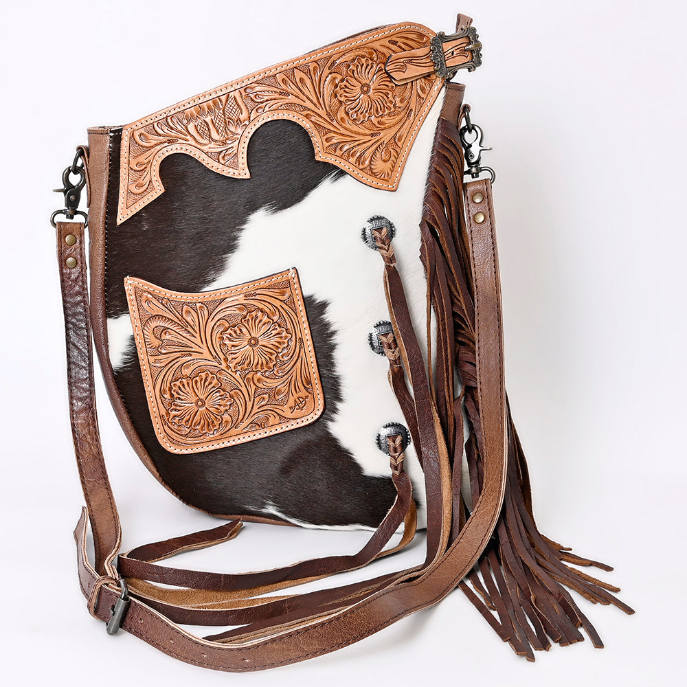 American Darling Hand-Tooled Hair-On Genuine Leather Large Crossbody Bag