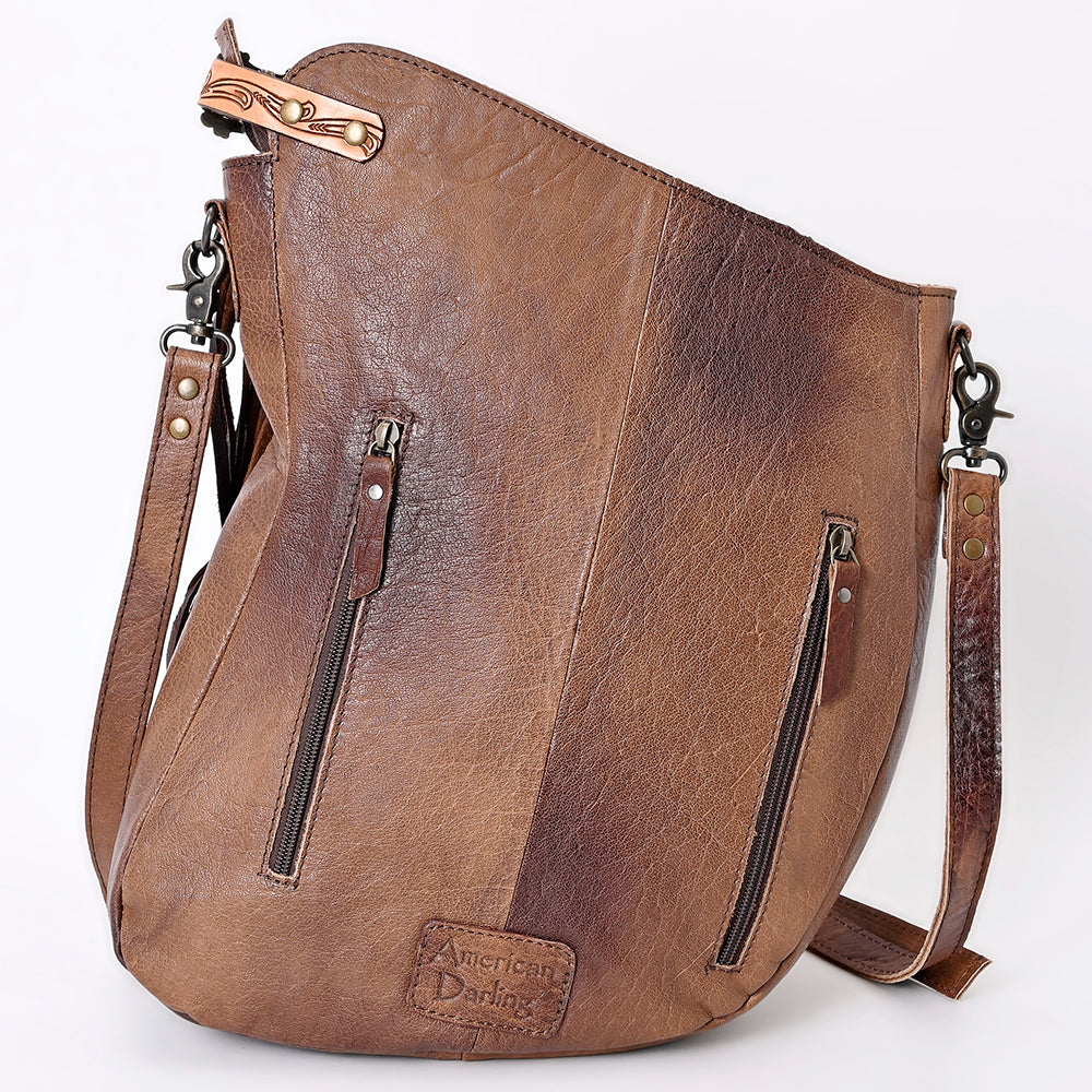 American Darling Hand-Tooled Hair-On Genuine Leather Large Crossbody Bag