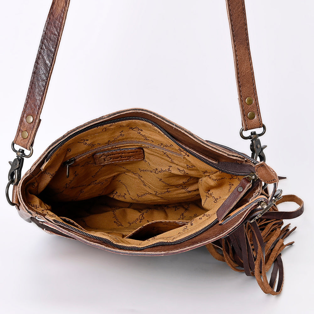 American Darling Hand-Tooled Hair-On Genuine Leather Large Crossbody Bag