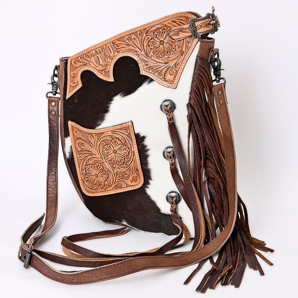 American Darling Hand-Tooled Hair-On Genuine Leather Large Crossbody Bag