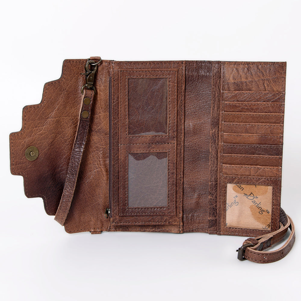 American Darling Wallet, Hair-On Cowhide & Hand Tooled Floral Leather, Genuine Vegetable-Tanned Western Leather Clutch