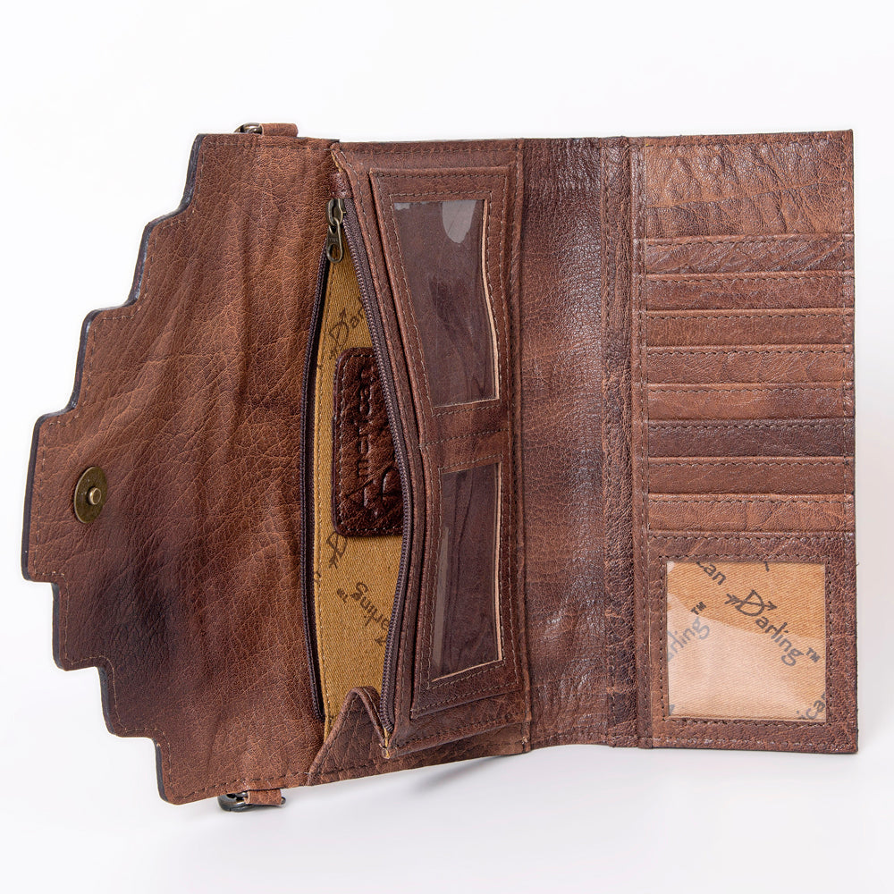 American Darling Wallet, Hair-On Cowhide & Hand Tooled Floral Leather, Genuine Vegetable-Tanned Western Leather Clutch