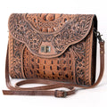 American Darling Hand-Tooled Crocodile Embossed Genuine Leather Crossbody Bag
