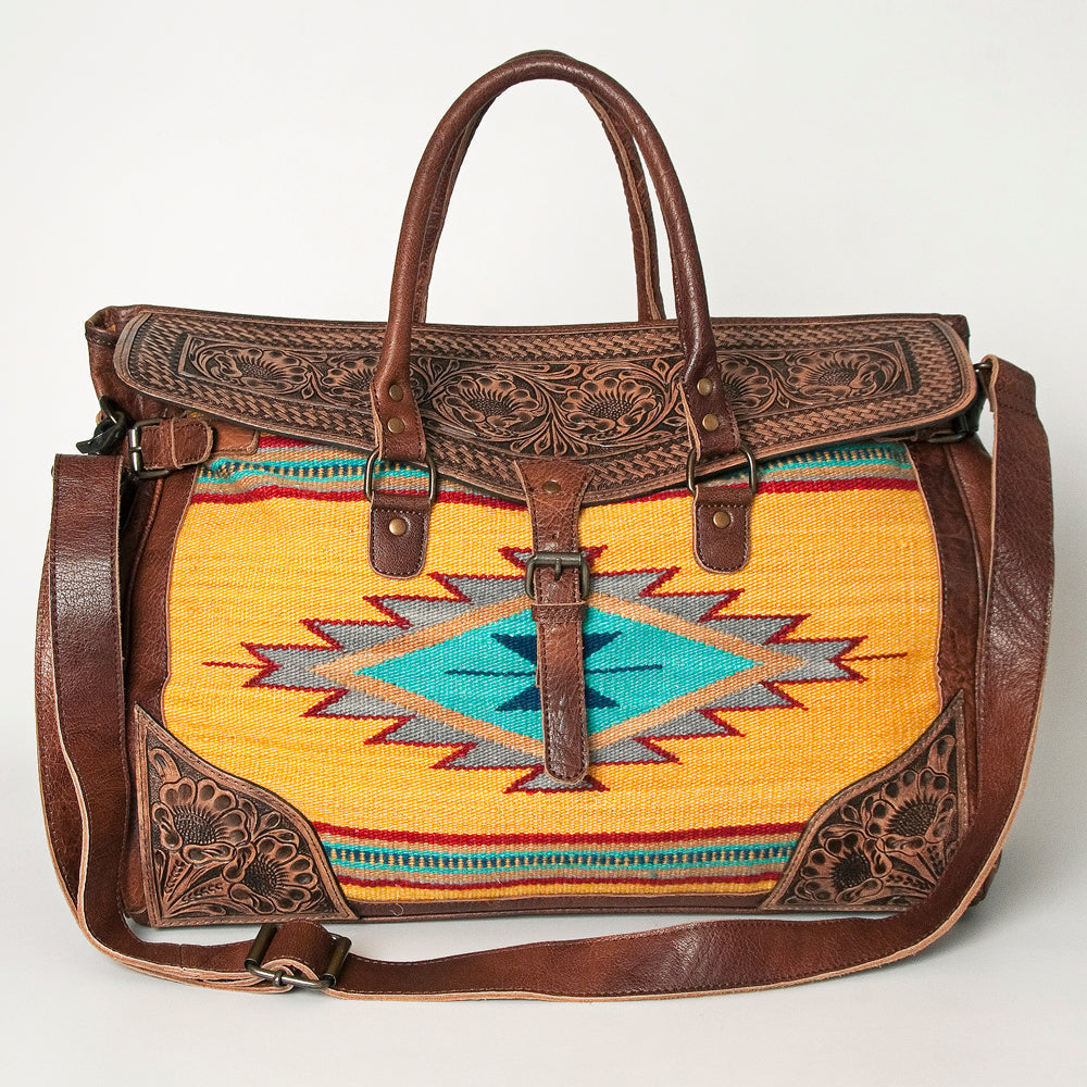 American Darling Hand-Tooled Saddle Blanket Genuine Leather Duffel Bag