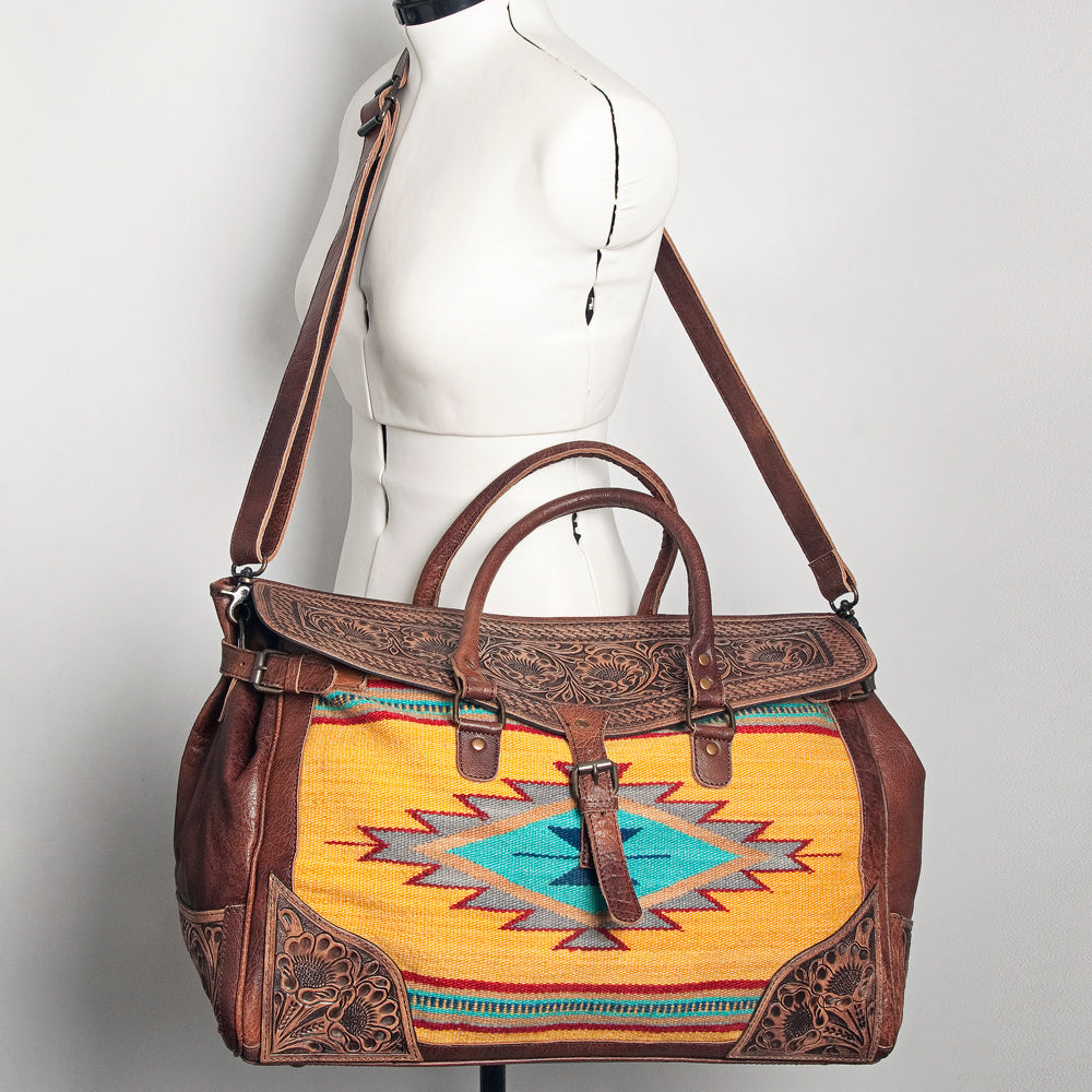 American Darling Hand-Tooled Saddle Blanket Genuine Leather Duffel Bag