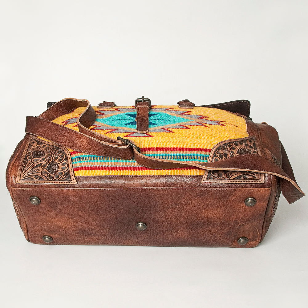 American Darling Hand-Tooled Saddle Blanket Genuine Leather Duffel Bag