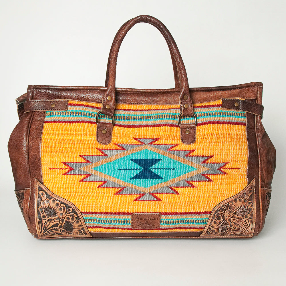 American Darling Hand-Tooled Saddle Blanket Genuine Leather Duffel Bag