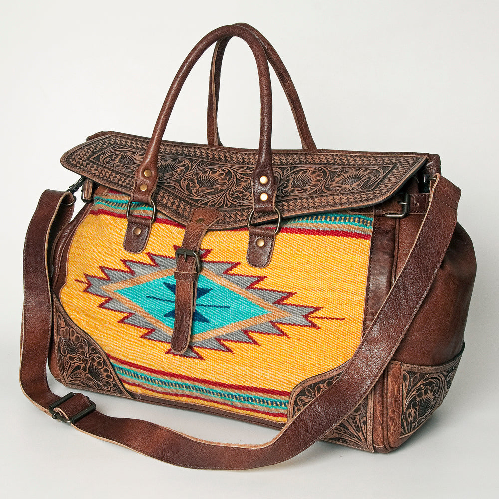 American Darling Hand-Tooled Saddle Blanket Genuine Leather Duffel Bag