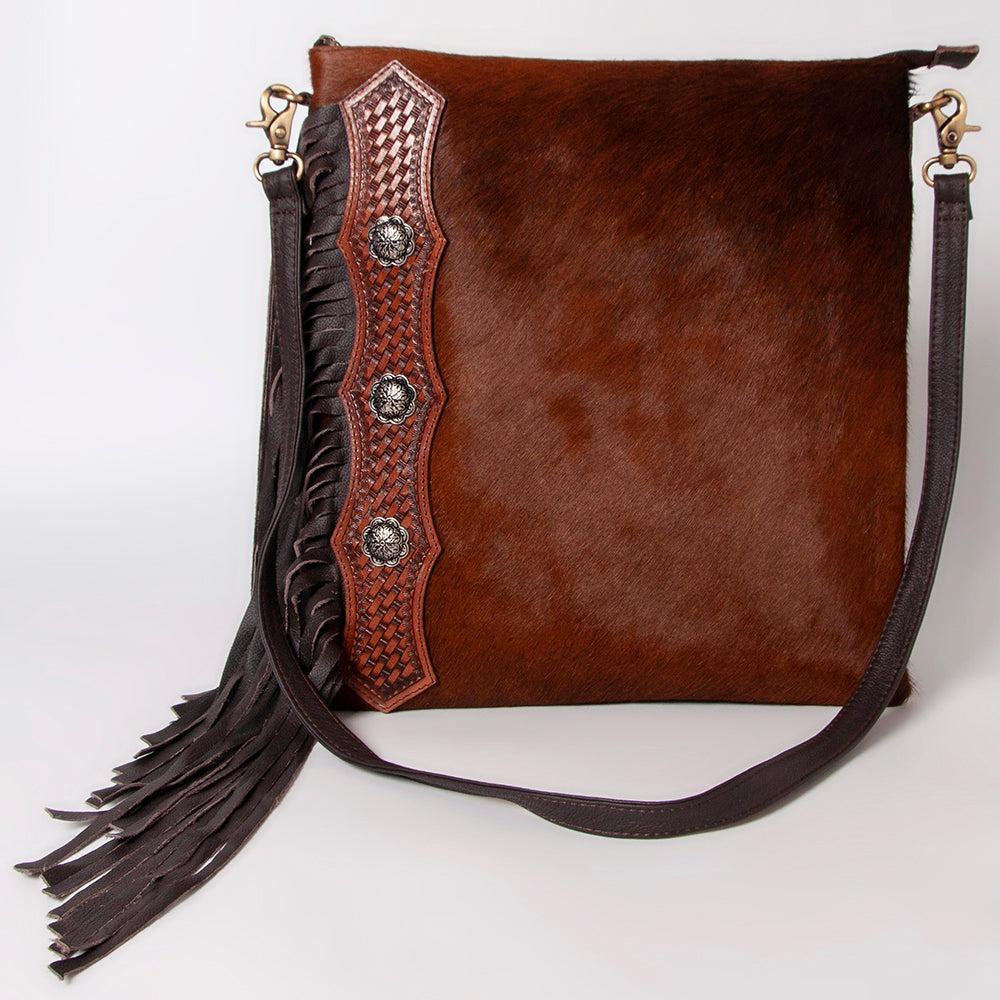 OHLAY Hand-Tooled Hair-On Genuine Leather Hobo Bag